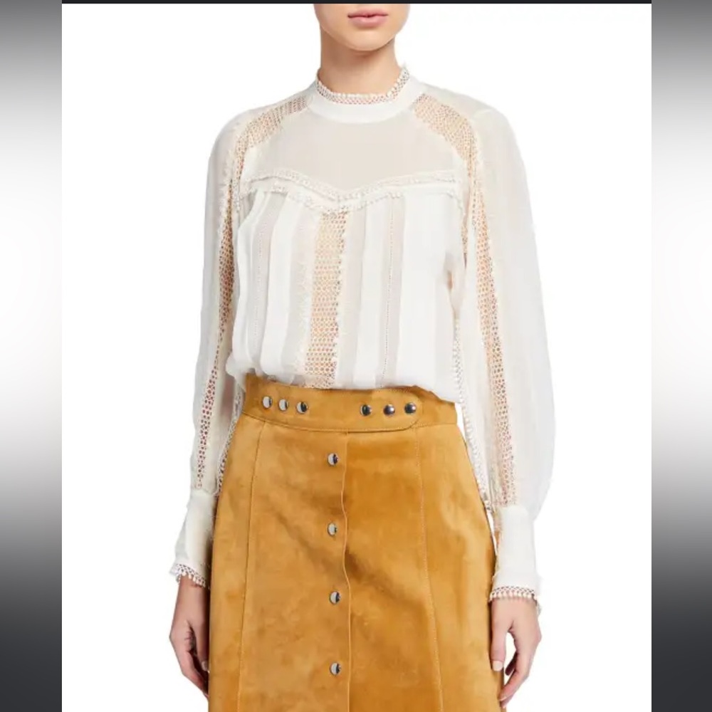 Iro Ease Long-Sleeve Sheer French Lace Blouse size 38- M - US 6